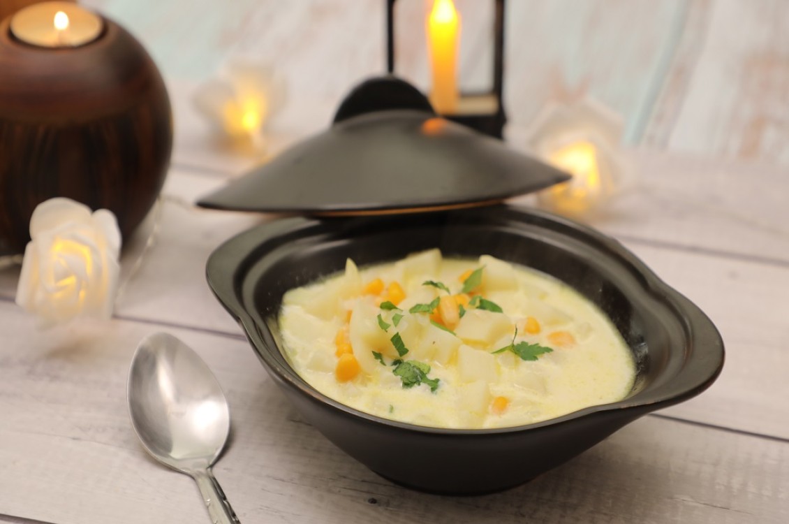 شوربة الذرة والبطاطس بالفيديو